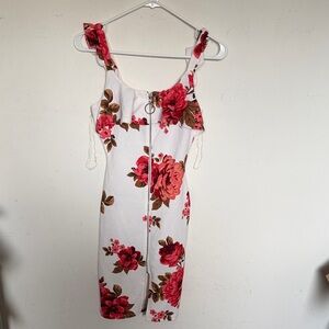 Crave Fame White Dress with Pink and Brown Floral Design